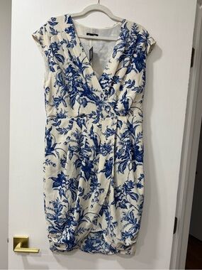 Express Blue Floral Print Cream Wrap-Style Mini Dress